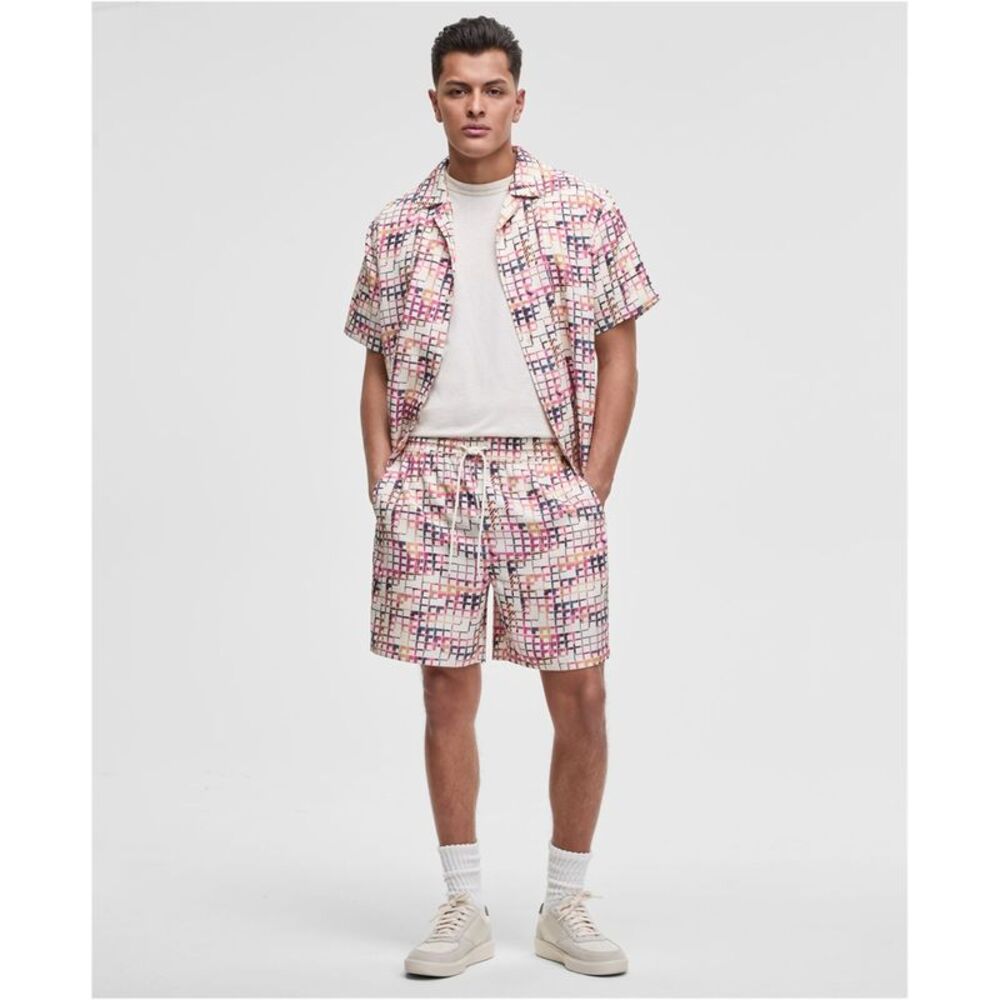 Mode Of One Mens Geo-Print Shiny Twill Casual Walking Shorts, NWT
